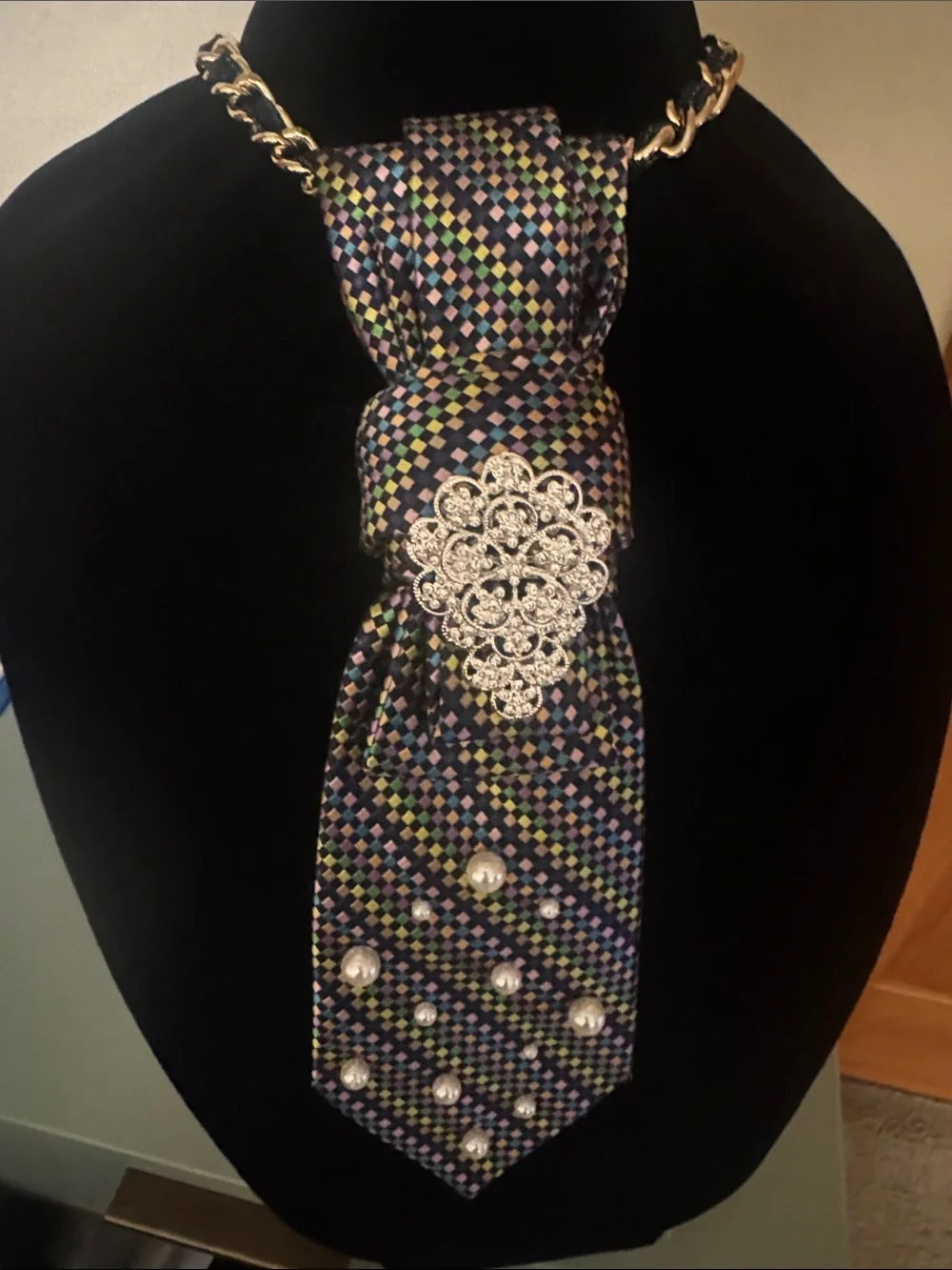 Crystal-Embellished Multicolor Women's Neck Scarf Tie